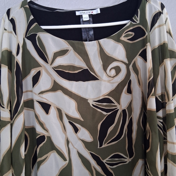 Chico's NWT Travelers Paisley Chiffon Layer Top Green Tan 4/XXL - Picture 4 of 9